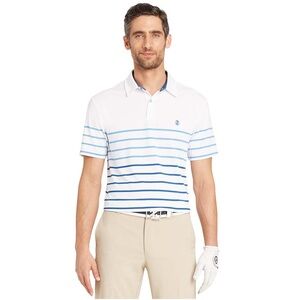 IZOD Golf Tournament Engineered Blue Stripe White Polo Shirt New W Tags XL UPF
